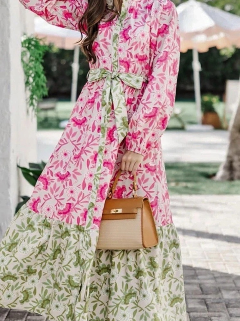 Pink Lily Painted Petals Floral Maxi Dress Pink & Green Small